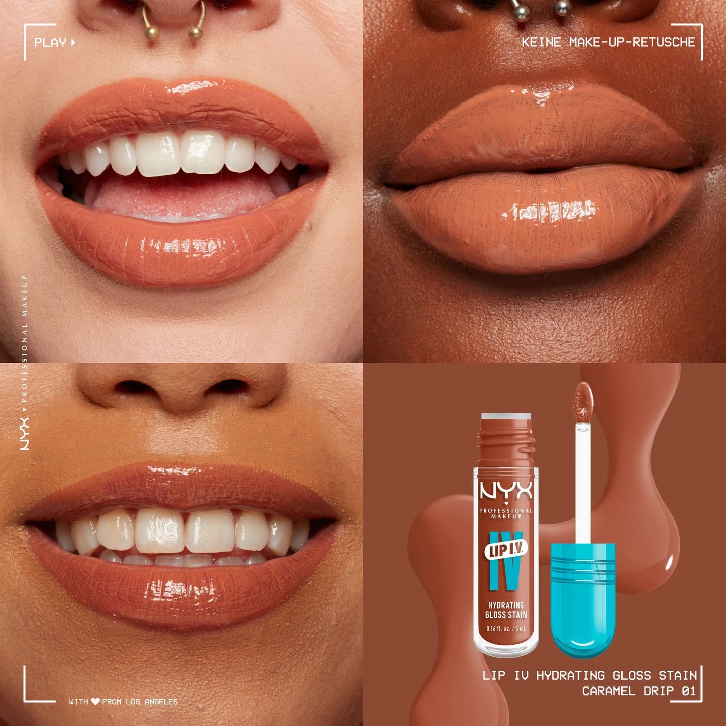 NYX Professional Makeup Lip I.V. Hydrating Gloss Serum N.01 Caramel Drip (Apricot Nude)