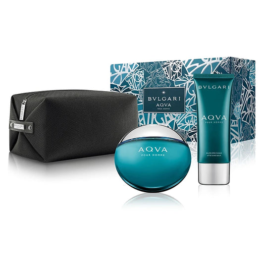 Bvlgari Aqva Pour Homme Eau De Toilette For Men 100ml + After Shave Balm 100ml + Pouch