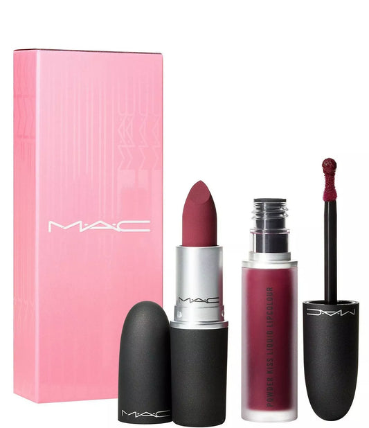 MAC POWDER KISS LIP KIT LIKE MOTHER LIPSTICK LIQUID LIPCOLOUR BURNING LOVE NIB